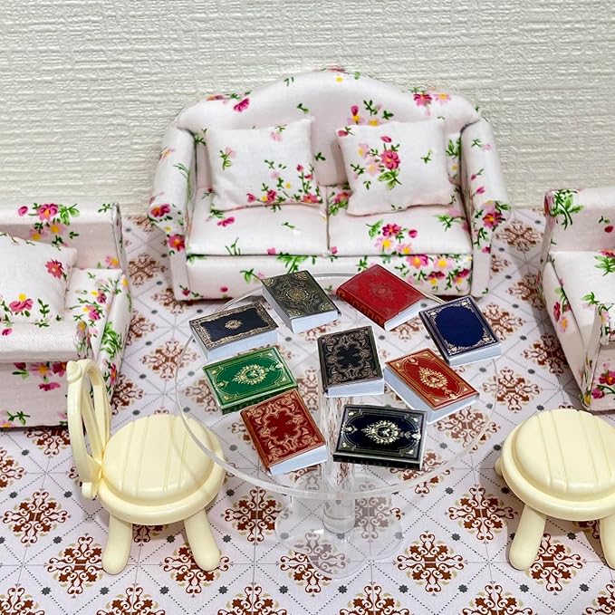 SAMCAMI Miniature Dollhouse Accessories, Mini Books and Mini Mirror for 1/12 Scale Doll House Accessories and Furniture, Miniature Things, 13 Pieces