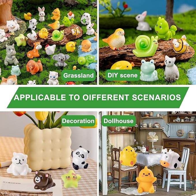 42 Pcs Mini Resin Animals Set,Hidden Tiny Figurines for Fairy Garden Decor,Dollhouse Accessories,Miniature Landscape Decoration