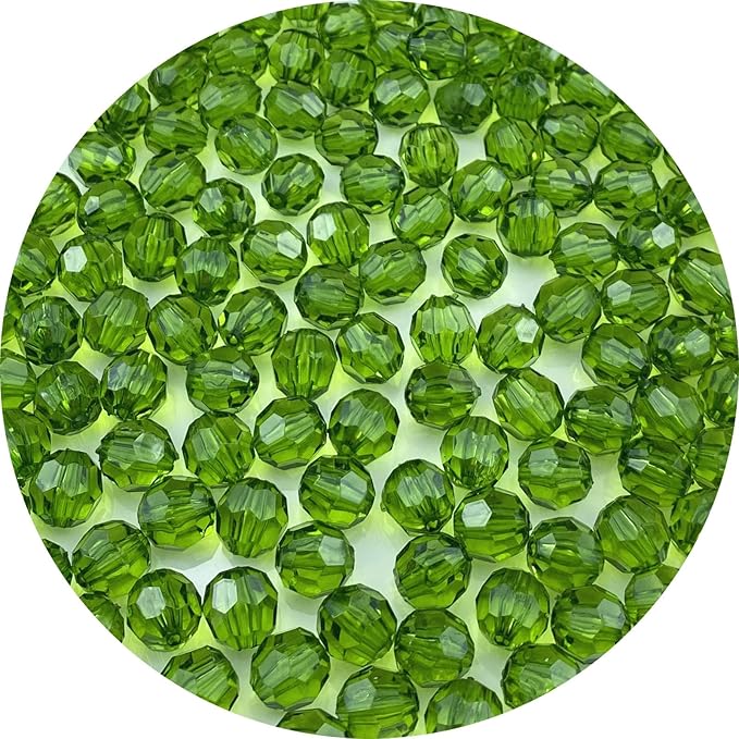 Jmassyang 100 Pieces 12mm Acrylic Round Faceted Beads Loose Crystal Plastic Spacer Beads Colorful with Hole for Jewelry Making DIY Bracelet Necklace Earring Keychain(Grass Green)