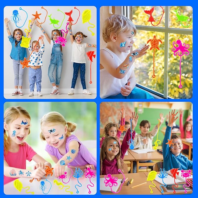 48PCS Ocean Party Favors - 24PCS Temporary Tattoos & 24PCS Stick Hands Party - Perfect Birthday Party Supplies, Goodie Bag Stuffers, Treasure Box Toys, Classroom Prizes, and Student Gifts
