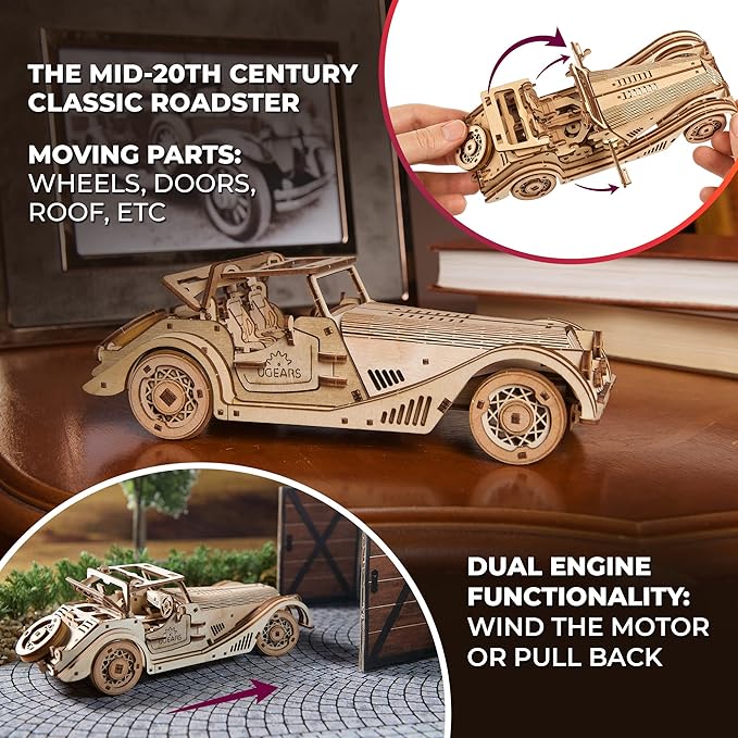 UGEARS Sports Car Rapid Mouse 3D Wooden Puzzles for Adults - Wooden Model Kits for Adults Hobbies for Men Wood Mechanical Model Wooden Cars to Build Engine Puzzle Brain Teaser Hobby Set