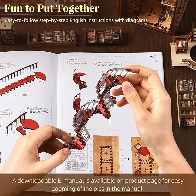 Book Nook Library Kit, DIY Miniature Dollhouse Booknook Kit, 3D Wooden Puzzle Bookend Bookshelf with LED Light for Adults Teens (Abbey Library)