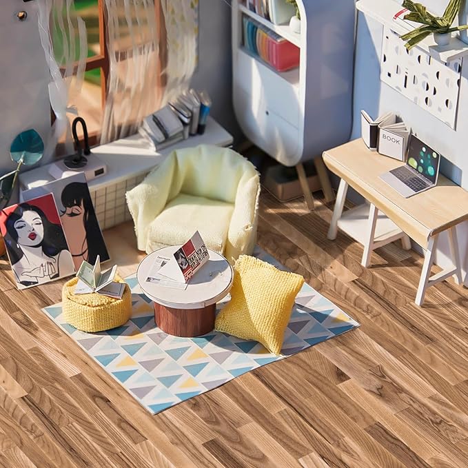 Flutesan 24 Pcs Miniature Dollhouse Wallpaper and Flooring Peel and Stick Mini DIY Self Adhesive Dollhouse Accessories 8.27 x 11.69 Inch (Classic Style)