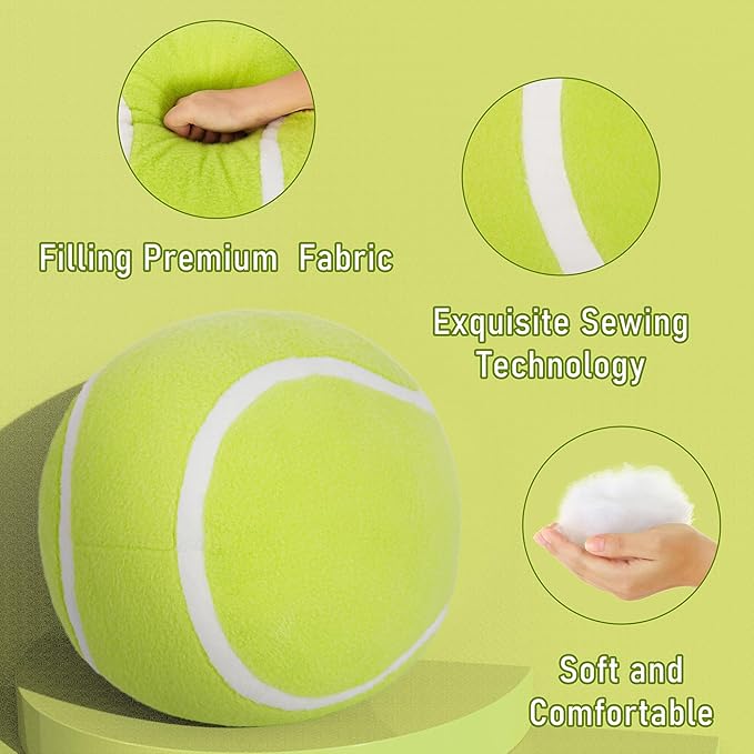 OurHonor Tennis Ball Plush, 11.8" Soft Tennis Stuffed Toy Tennisball Throw Pillow Fluffy Tennis Plushies Sport Theme Gift for Kids Boy & Girls Children