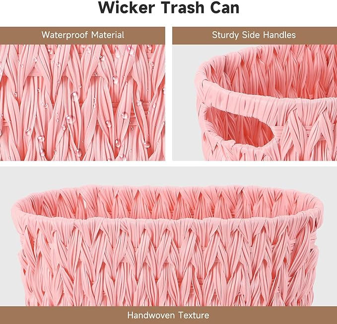 XLHOMO Bathroom Accessories Set with Wicker Trash Can, Pink Bathroom Accessories Pink Bathroom Sets Small Waste Basket Bathroom Trash Can for Bedroom Bathroom