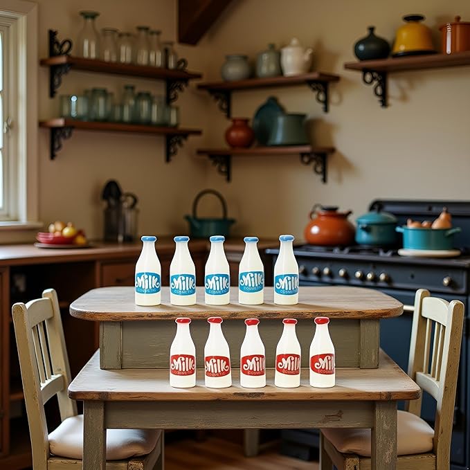 10 Pcs 1/12 Miniature Milk Bottles Dollhouse Decoration Accessories, Home Outdoor Decoration Model Living Room Scene Craft Displays