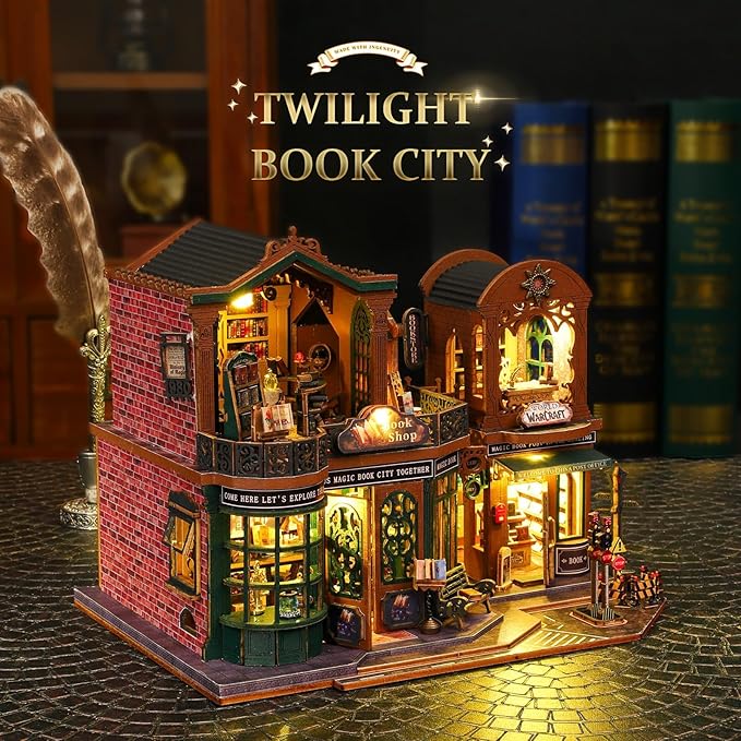 Book Nook Kit with LED – DIY Wooden Miniature Bookshop Puzzle Model for Teens & Adults, Easy Craft Assembly, Collectible Gift & Bookshelf Display Decor for Relaxing Hobbies & Holiday Joy