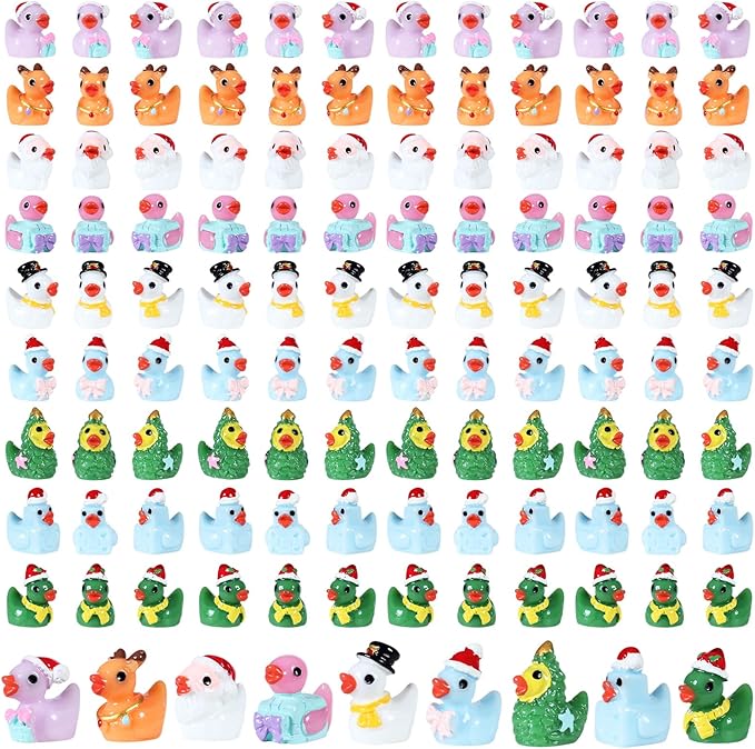 54 PCS Tiny Ducks Mini Resin Christmas Ducks Miniature Colorful Figures Ornament for Xmas, Craft, Dollhouse, Slime, Home Decorations (Christmas 3)