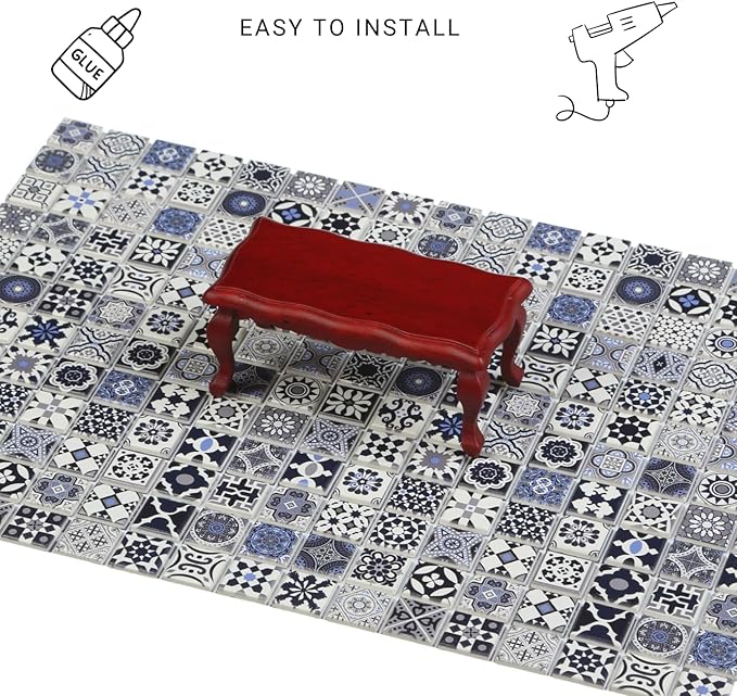 150 pcs, Dollhouse Flooring, 1:12 Scale Doll House Tiles, Miniature Checkerboard Floor, REDUCIO! (Midnight Mosaic)