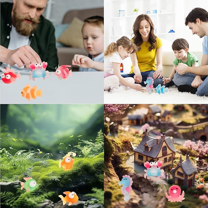 100 Pcs Mini Resin Sea Animals Variety Tiny Ocean Animals Figures Miniature Little Small Animal Figurines Bulk for Micro Fairy Garden Landscape Dollhouse Accessories Hide Crafts Decor Aquarium