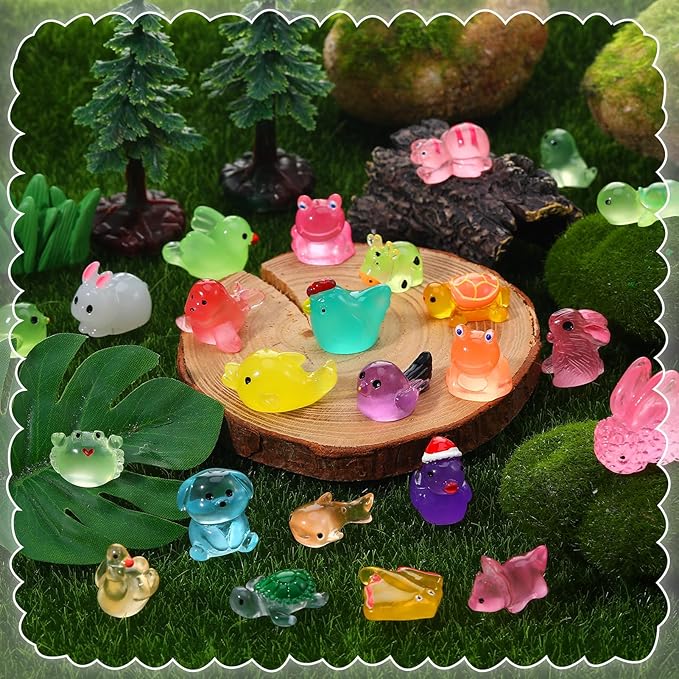 50Pcs Luminous Mini Resin Animals Blind Bags Glow in The Dark Miniature Animals Figurines Tiny Animal to Hide for Party Favors Fairy Garden Landscape Dollhouse Decor