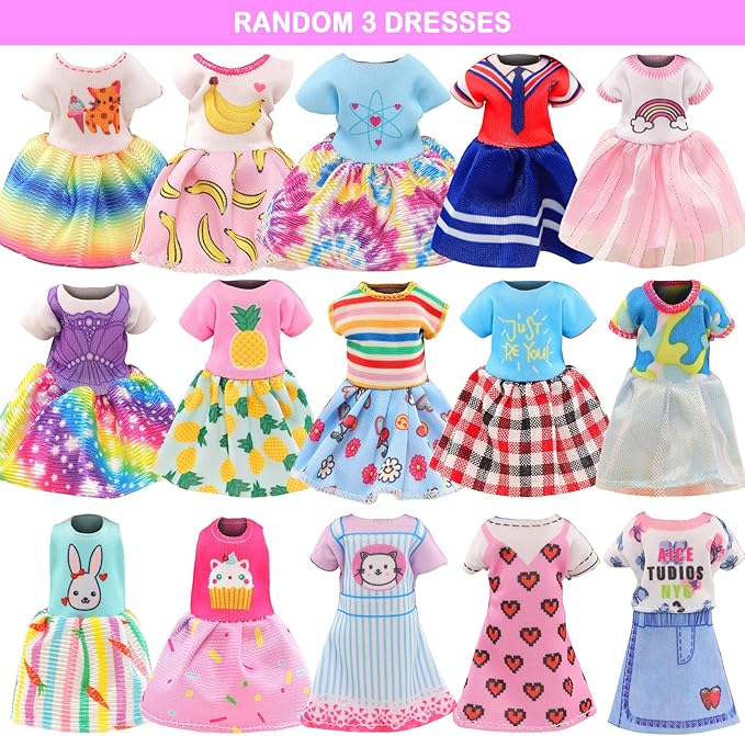 22 PCS 6 inch Dolls School Set - Doll Clothes and Accessories Including 2 Clothes Sets 3 Fashion Dresses 1 Computer 1 Glasses and 15 pcs Study Accessories