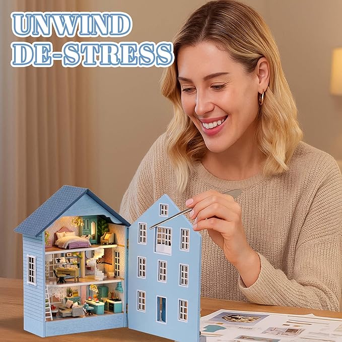 Kisoy Romantic and Cute Dollhouse Miniature DIY House Kit Creative Room Perfect DIY Gift for Friends, Lovers and Families (Molan House)