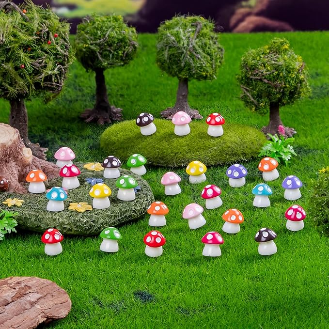 135 Pcs Mini Resin Mushrooms Figurines Bulk,9 Colors Tiny Resin Figures for Fairy Garden Decor,Dollhouse Miniature Decor,Terrarium Glass Animals Accessories