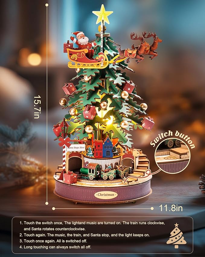 Rowood 3D Puzzle Miniature House Kit,Wooden Music Box Model Kit,DIY Miniature Dollhouse Kits for Adults to Build,Collectible Building Home Decor,Gift for Adults on Christmas Birthday - Melody Tree