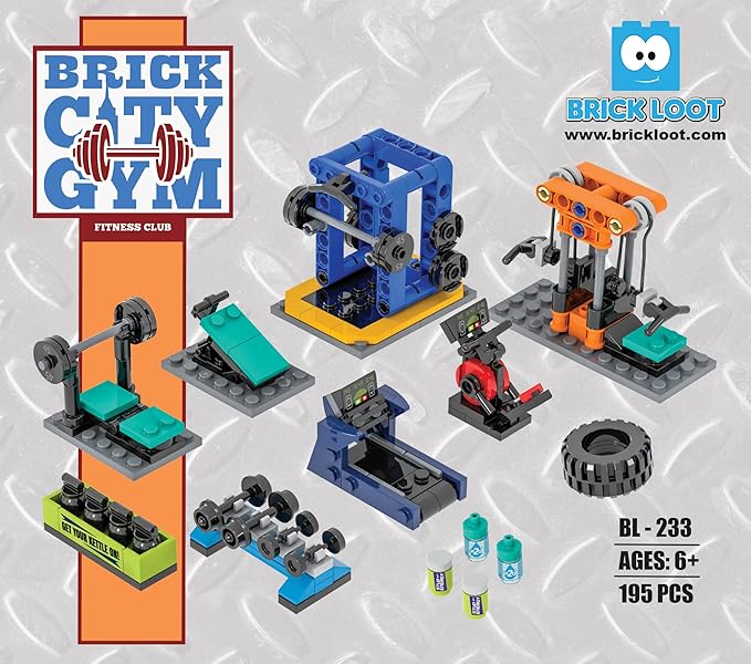 Brick Loot Brick City Gym Building Set – 195 PCS Mini Block Kit for Kids & Adults, Compatible with Lego, Includes Workout Equipment, Creative Construction Toy, STEM Gift for Boys Girls Ages 6+