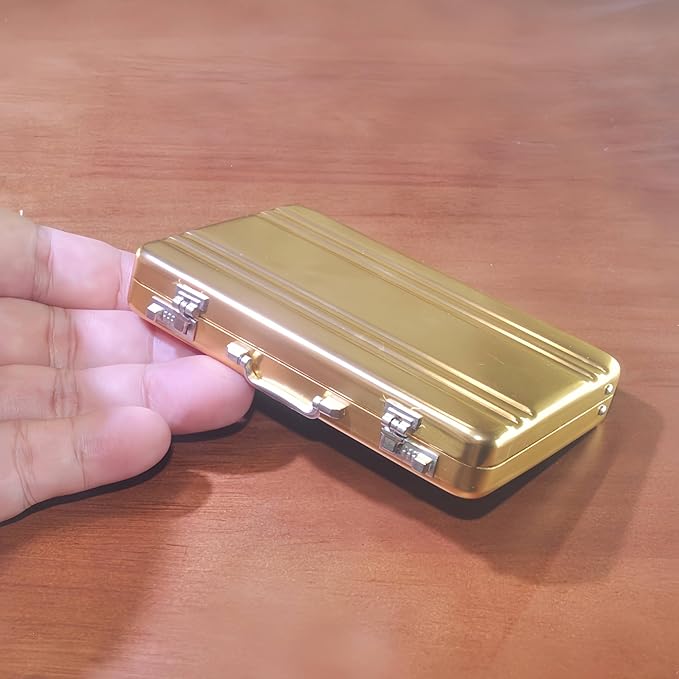 1:6 Scale Miniature Gold Briefcase Gift Set with Fake Gold Bars, 180Pcs Mini $100 Dollar Bills & Vintage Coins | Unique Collectible Display, Dollhouse Accessory & Fun Novelty Gift for Adults