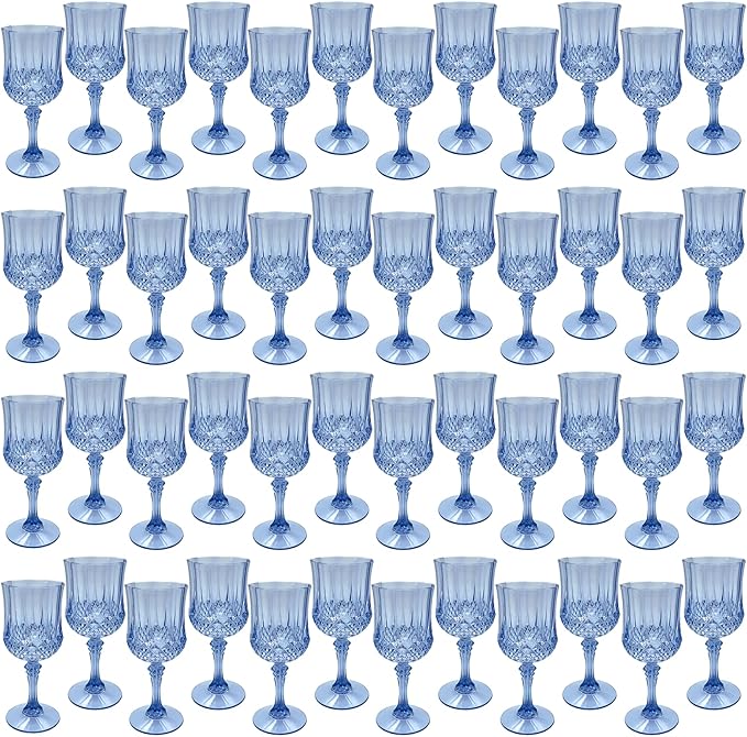 LEYIQU Plastic Wine Glasses, Plastic Goblets Vintage Style Cordial Drinking Glasses for Valentine’s Day, Wedding Reception, Grand Event Party Supplies (48, Blue) | Plastic Goblets, for Parties, Drinking Glasses