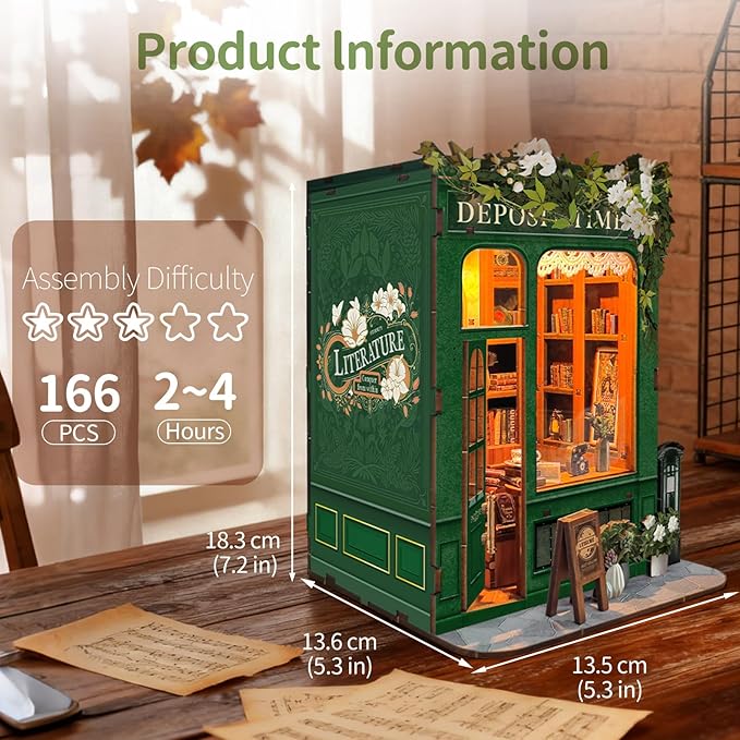 BELEEV Book Nook Kit, DIY Miniature Dollhouse Kit, 3D Wooden Puzzle for Adult and Teens, Booknook Bookshelf Decor Craft with LED Light, Gifts for Women Teens and Puzzle Lovers - Moments in Time