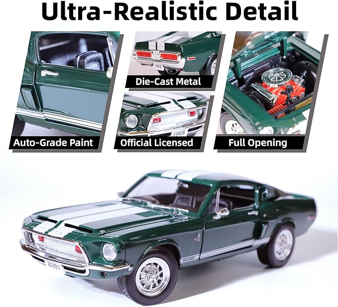 1968 Ford Shelby Cobra GT-500KR 1:18 Scale Diecast Model Premium Alloy Sports Collection Cars with Display Case, for Kids Men and Teens Dad 14+ Year