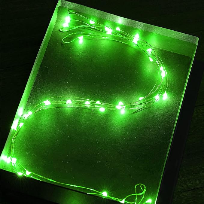 Ariceleo Mini St. Patrick's Day Fairy Lights Battery Operate, 1 Pack Copper Wire 3*AAA Battery Powered Led Starry Fairy String Lights for Bedroom, Christmas, Party, Wedding, Decoration(5m/16ft Green)