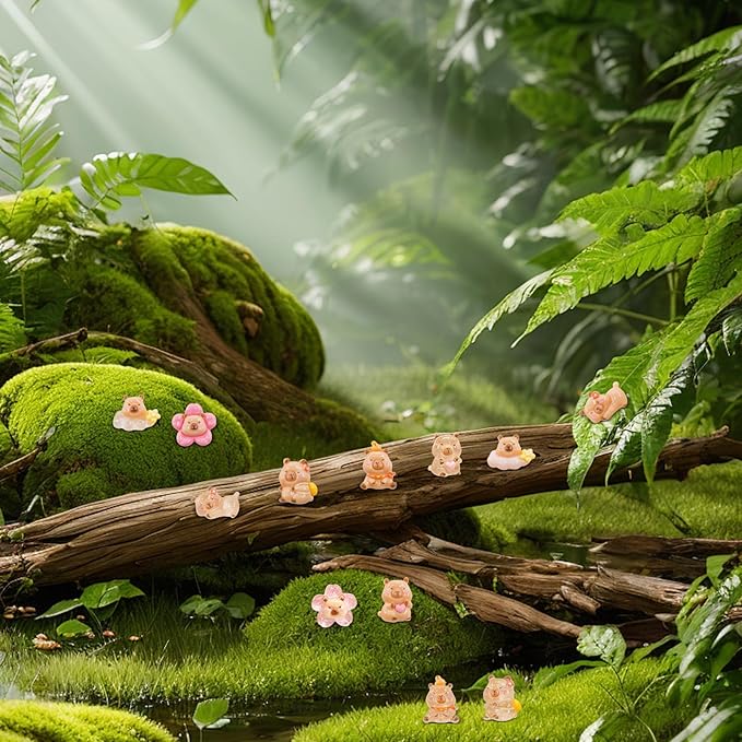 100 Pieces Tiny Flower Capybara for Dollhouse Miniatures Resin Animals for Crafts Mini Capybara for Fairy Garden Micro Landscaping Decoration