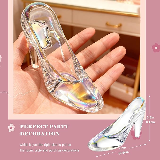 QFkris 2 Pack Colorful Cinderella Glass Slipper Christmas Decoration for Girls Room Decor, Glass Cinderella Heels for Party Decorations, Princess Birthday Bedroom Decor, for Women