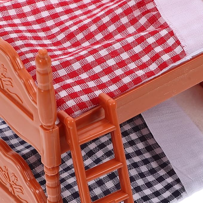 2Pcs Dollhouse Bunk Bed, 4in Mini Calico Bed Furniture, Dollhouse Beds with Ladder, PVC Miniature Doll House Decorative Accessories for Mini Landscape DIY Kit