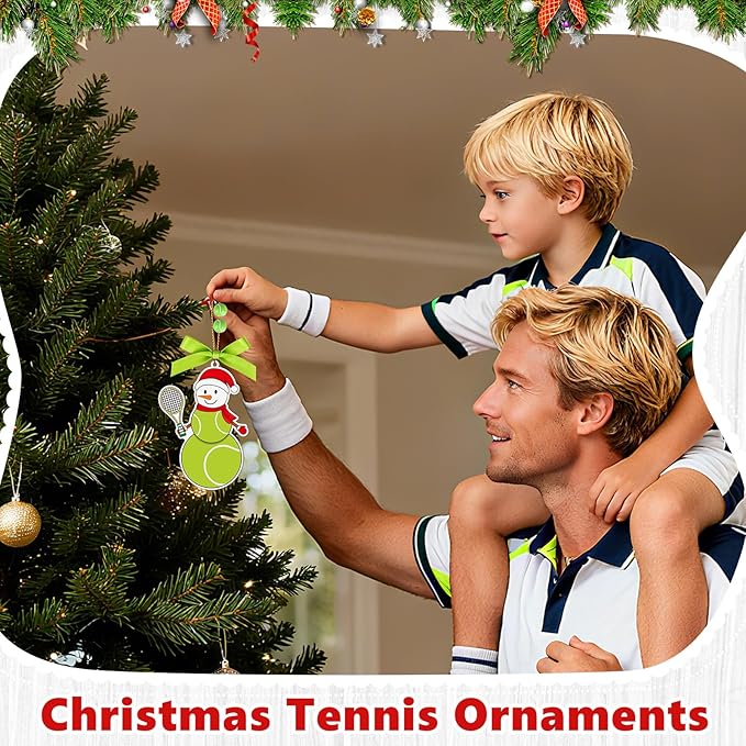 4.3 Inches Snowman Tennis Christmas Ornament, Wooden Tennis Snowman Tree Ornament Hanging Decoration for Rearview Mirror, Window, Eaves, Fireplace and Home Holiday Party Decor