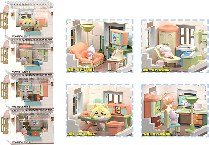 kvlidvo Koko's Cat Town DIY Miniature House Kit,Tiny House Laundry Room Building Kits,Purrfect Dollhouse with 251PCS,Gift for Cat Lovers Teens Kids Ages 3+. Purr-FECT Gift! (HY-120A4)