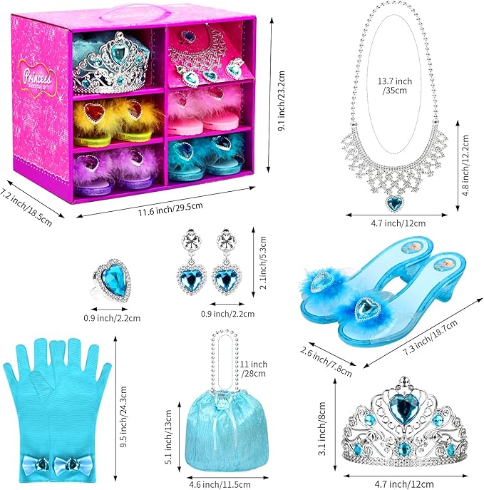 Princess Dress Up Shoes Set, Girls Role Play Dress Up Toys, Toddler Pretend Jewelry Boutique Kit Gift Set for Little Girls Aged 3-6 Years Old