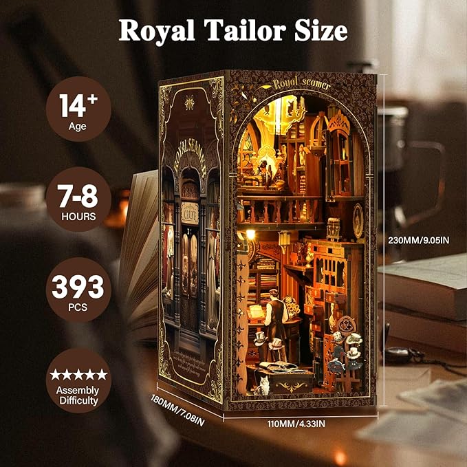 Book Nooks for Adults, DIY Miniature Dollhouse Book Nook Kit, Model Kits Craft Kits for Adults, 3D Wooden Puzzle Book Nook Craft Bookshelf Decor, Adult Craft Kits Gift with Led Light