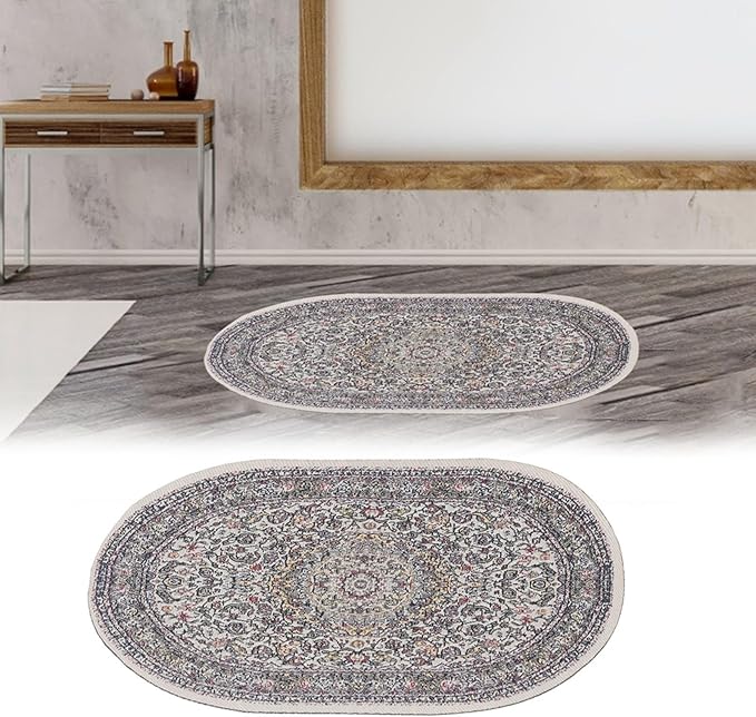 Hapivida Dollhouse Miniature Rug, Vibrant Floral Vintage Woven Carpet Oval Design for Dollhouse Bedroom, 15cm Length, Woven Fabric, Dollhouse Accessories for Living Room Decor