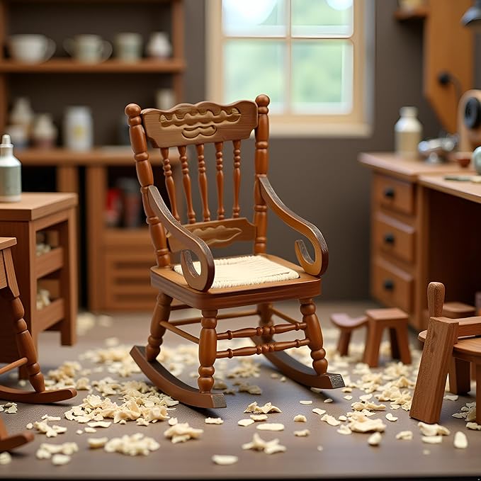 Brown 1/12 Miniature Rocking Chair Dollhouse Furniture Accessories Doll House Accessory