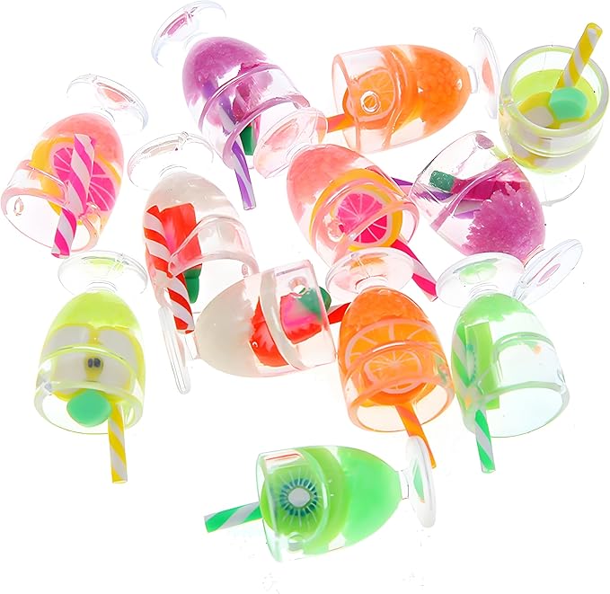 8 Pcs Miniature Dollhouse Drink Set – Resin Glass Cups & Fruit Beverage Bottles, 1:12 Scale Simulated Summer Drinks for DIY Crafts, Jewelry Making, Mini House Bar Décor & Collectible Accessories