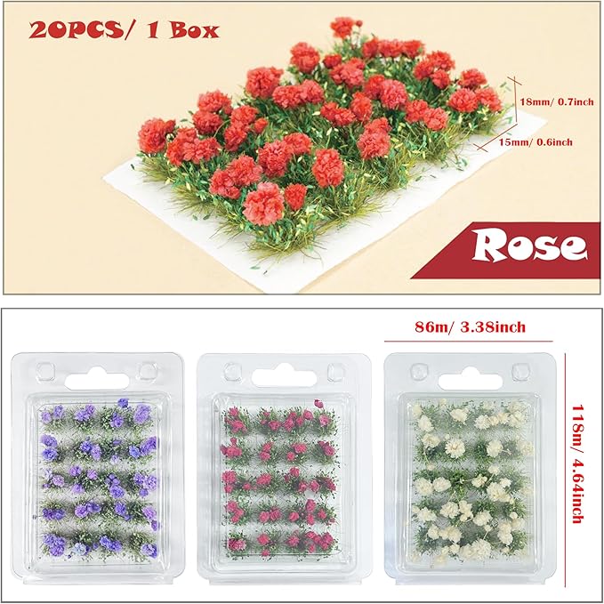 Woohome Flower Cluster Flower Vegetation Groups Grass Tufts Miniature Static Scenery for DIY Architecture Building Model Railway Train Diorama Garden Scenery Landscape Layout (3 Colors)