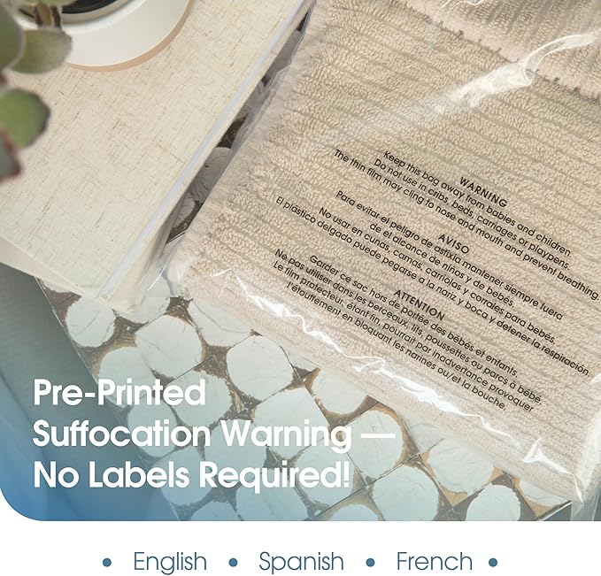 SPARTAN INDUSTRIAL - 16" X 20" (200 Count) Self-Seal Clear Poly Bags With Suffocation Warning for Packaging, Blankets, Clothing - Permanent Adhesive