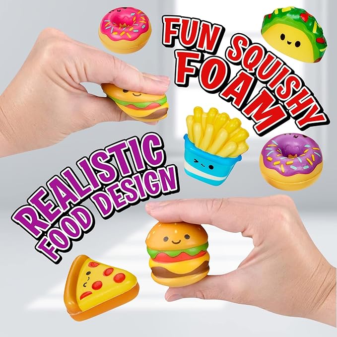 Playbees Mini Squish Fast Food Toys - 10 Pack - Assorted Designs Slow-Rise Stress Relief Toys for Kids, Mini Fidget Toys for Sensory Play, Party Favors, Junk Food Goodie Bag Fillers for Boys & Girls