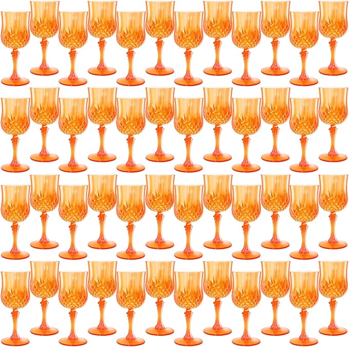 LEYIQU Plastic Wine Glasses, Plastic Goblets Vintage Style Cordial Drinking Glasses for Valentine’s Day, Wedding Reception, Grand Event Party Supplies (48, Pumpkin orange)