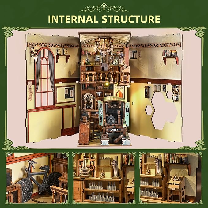 Book Nook Kit - 3D Wooden Puzzles for Adults, DIY Scene Miniature Kit, Tiny House Booknook Craft Bookshelf Decor Mini Scale Model, Gifts for Puzzle Lovers (The Radium Lady)