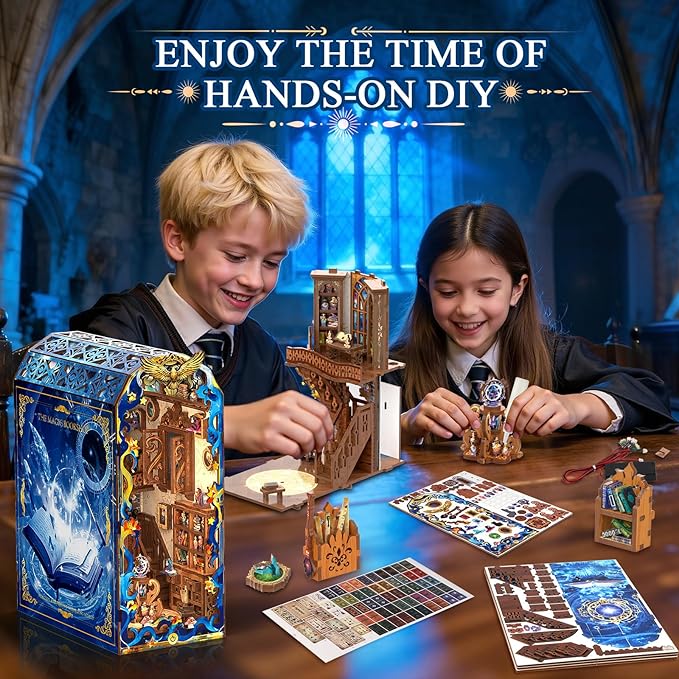Book-Nook-Kit, DIY Miniature House Kit for Adults/Teens/Beginners, Craft Dollhouse Kit Magic Booknook Tiny House 3D Wooden Puzzle, Model Building Kit with LED Light, Great Gifts for Family and Friends
