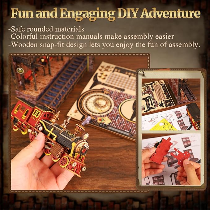 Book Nook Kit - CRIOLPO Book Nook Kits for Adults 3D Wooden Puzzles with LED Lights DIY Miniature Doll House Kit Gifts for Family Friends(Zero Point Platform)