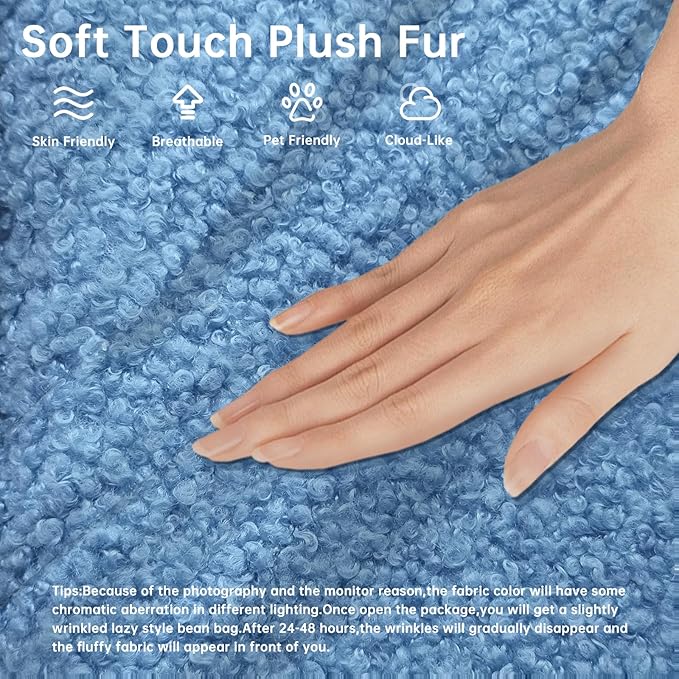 Memory Foam Bean Bag Chair for Adults, Teddy Material Beanbag Sofa with Filler, Cozy Floor Lounge Seat for Living Room, Bedroom, Dorm, Office