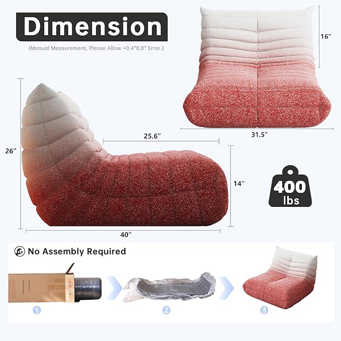 Memory Foam Bean Bag Chair for Adults, Teddy Material Beanbag Sofa with Filler, Cozy Floor Lounge Seat for Living Room, Bedroom, Dorm, Office (Pink White)