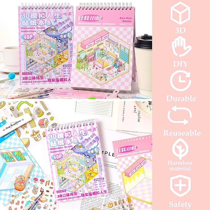DIY 3D Sticker Scene - 20 Sets(1500 PCS Fun DIY Reusable Sticker Book, Create Your Own Scenes, Cute Stickers & Waterproof, Ideal Relieve Stress Anywhere, Crafts Party Favors