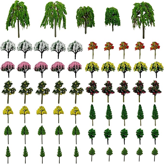 Cayway 65 PCS Model Trees Mixed Model Tree, Diorama Tree Fake Miniature Trees Model Scenery Supplies for DIY Projects Landscape Fairy Garden