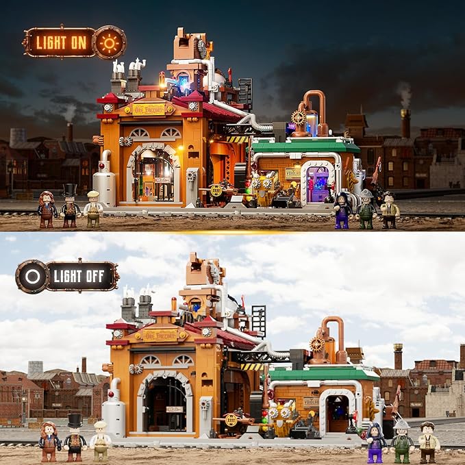 Lumibricks Steampunk Ore Factory Lighting Building-Bricks Set, 3138 Pcs Interactive Mechanical Factory Collection Display Set for Adults and Steampunk Lovers