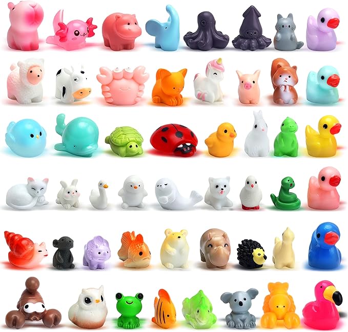 50Pcs Mini Resin Animals 50 Styles Little Animal Figures to Hide Tiny Resin Animals Variety Pack Small Miniature Animal Accessories for Micro Fairy Garden Landscape Dollhouse Crafts Decor