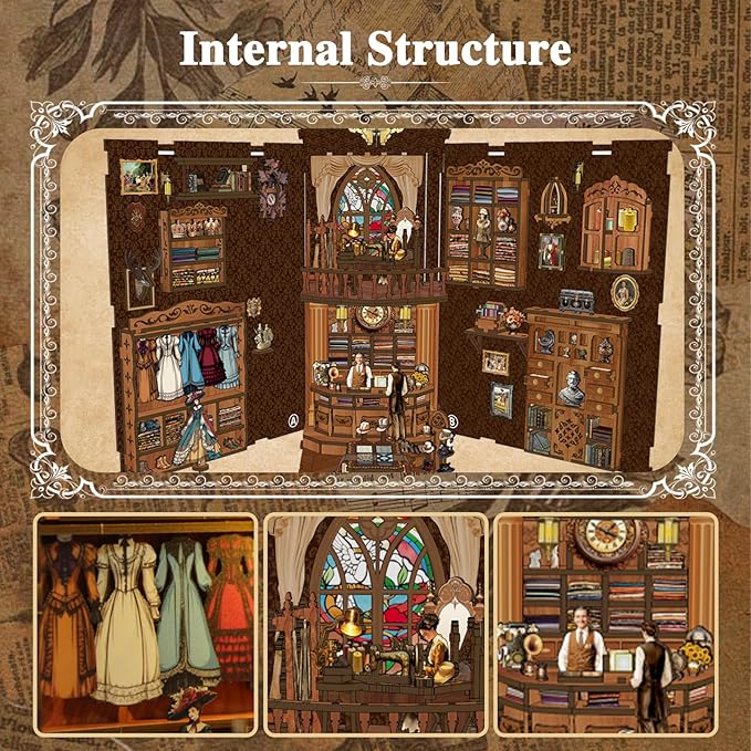 Book Nooks for Adults, DIY Miniature Dollhouse Book Nook Kit, Model Kits Craft Kits for Adults, 3D Wooden Puzzle Book Nook Craft Bookshelf Decor, Adult Craft Kits Gift with Led Light