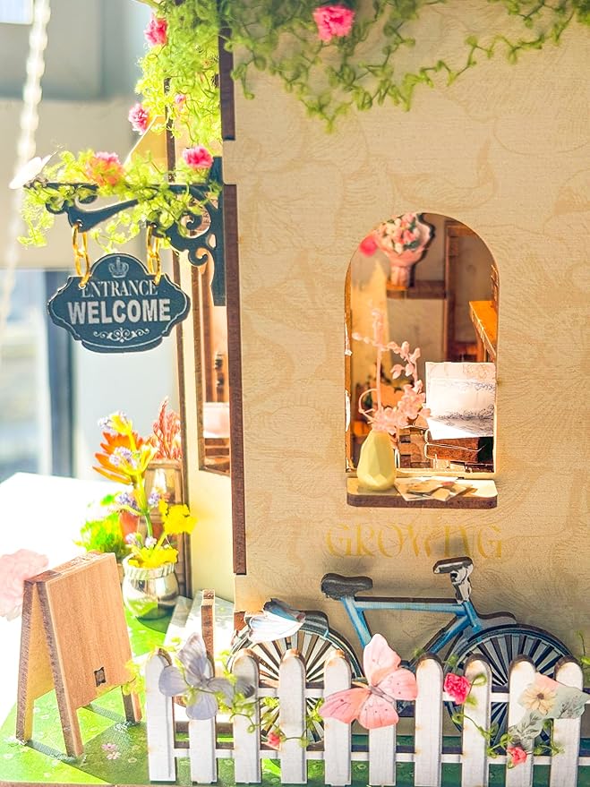 CUTEROOM Book Nook Kit for Adults, 3D Wooden Puzzle DIY Miniature Dollhouse Booknook Kit, Tiny House Building Kit with LED Light for Bookshelf Insert Decor- Spring Island